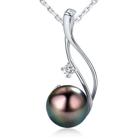 Tahitian Black Pearl Pendant Necklace 18K Gold Over Sterling Silver 19 Inch Adjustible Chain - Real Black Pearls Jewelry Gifts for Women Wife Mom Daughter