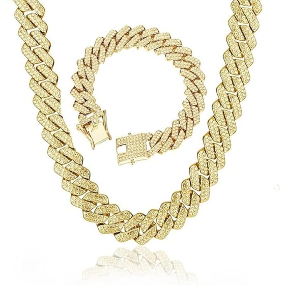 Visit the VOGLUX Store Cuban Link Chain for Men Gold/Silver Chain for Men for Women 14mm Fully Bling Diamond mens cuban link chain