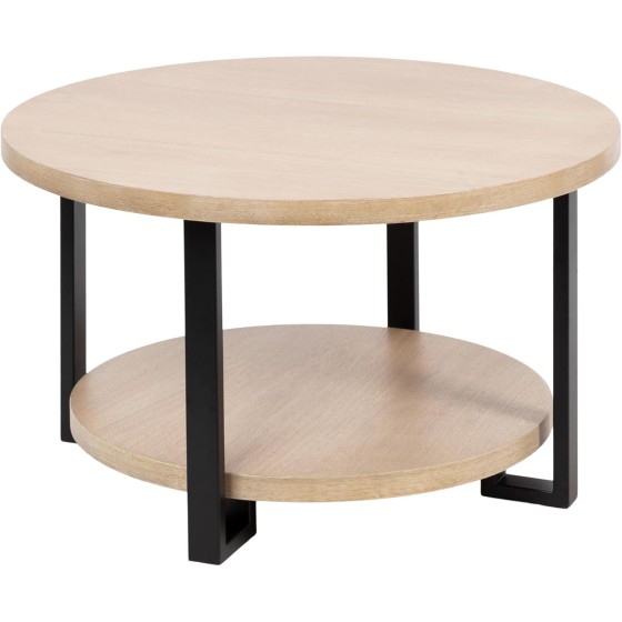 Kate and Laurel Hendricks Modern Geometric Round Wood Coffee Table, 30 x 30 x 19, Light Natural and Black, Decorative Circular Living Room Table with Storage for Useful Home Decor