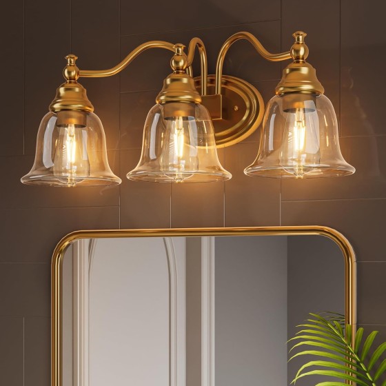 Tribesigns 3-Light Bathroom Light Fixtures, Modern Vanity Light with Clear Glass Shade, Bathroom Wall Lamp for Mirror Living Room Kitchen Hallway Porch, E26 Base, Bulbs Not Included